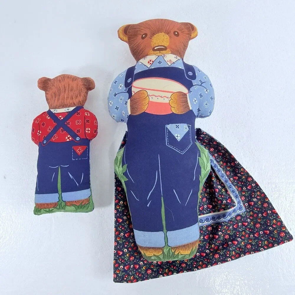 Vintage Handmade Fabric Topsy Turvy Dolls Goldilocks & The 3 Bears Reversible